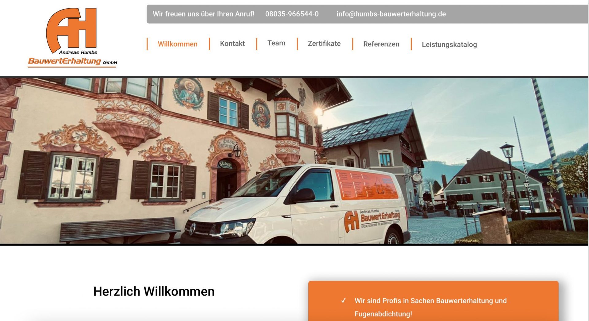 WordPress-Website Humbs Bauwerterhaltung – Webdesign von ROWE IT-Solutions